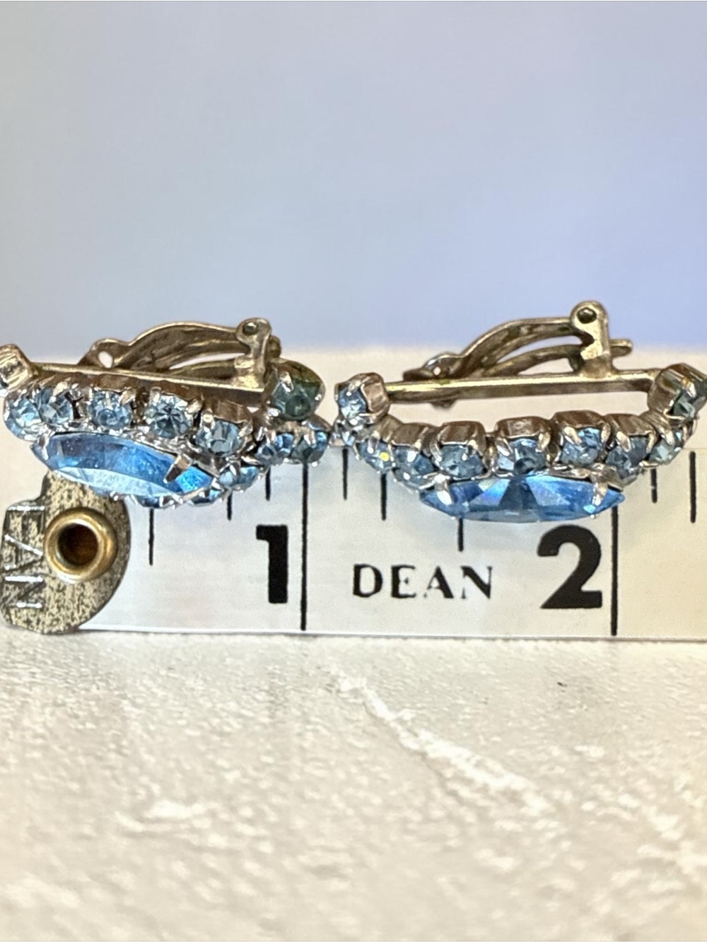 Vintage Blue Marquise Crystal Cluster Earrings - Picture 5 of 6